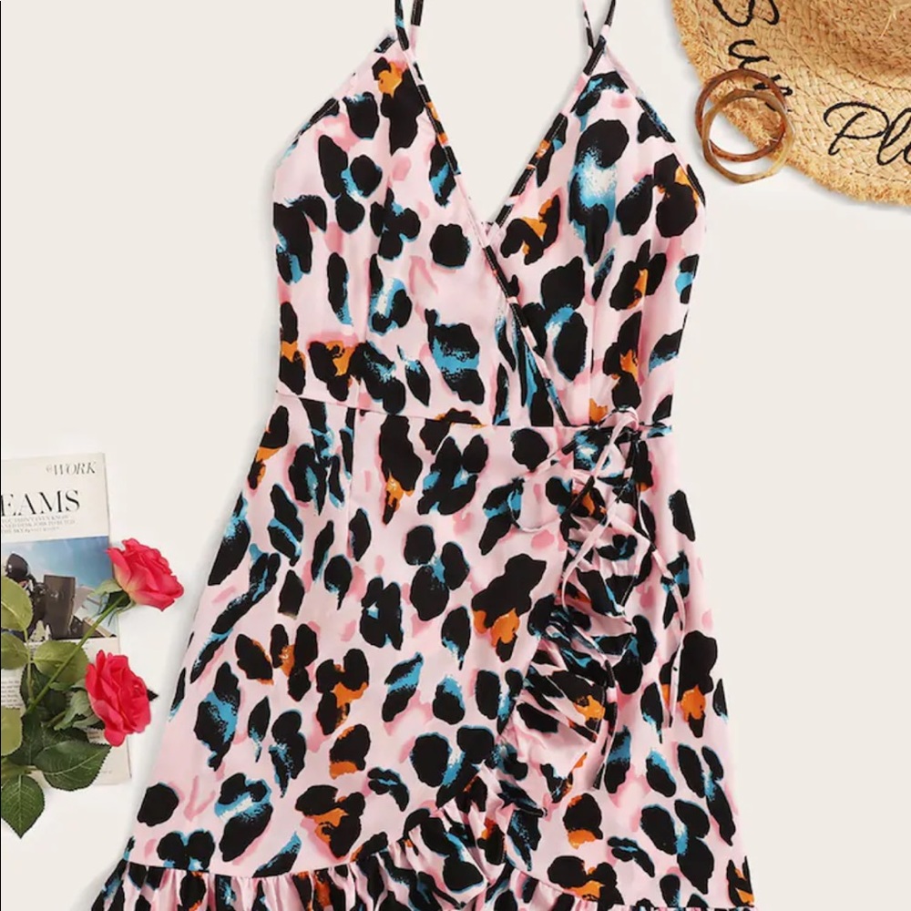 Leopard Ruffle Hem Cami Wrap Dress